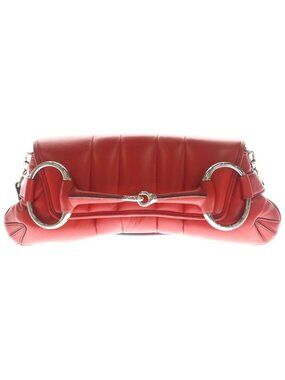 Gucci Horsebit Chain Shoulder Bag Red Leather Silver